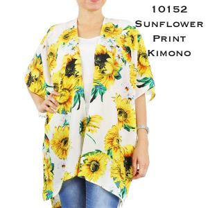 Wholesale Assorted Lightweight Kimonos 10152-White Multi<br>
Sunflower Print Kimono - 