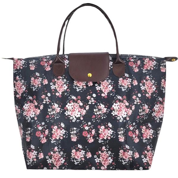 wholesale 2784 Foldable Tote Bags 2069 - Black Floral<br>
Foldable Tote Bag - 