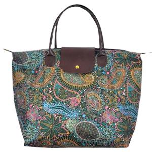 Wholesale  2071 - Green Tropical Paisley<br>
Foldable Tote Bag - 