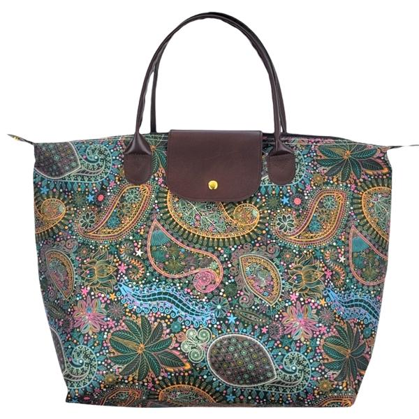 wholesale 2784 Foldable Tote Bags 2071 - Green Tropical Paisley<br>
Foldable Tote Bag - 