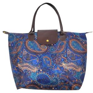 Wholesale  2071 - Navy Tropical Paisley<br>
Foldable Tote Bag - 