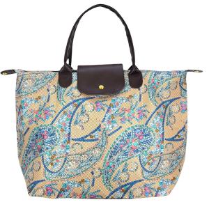 Wholesale  2072 - Beige Paisley Floral<br>
Foldable Tote Bag - 