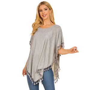 048 - Lightweight Jersey Ponchos 048 - Grey<br>
Jersey Poncho with Tassels - 
