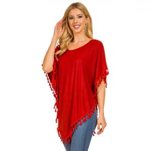 048 - Lightweight Jersey Ponchos 048 - Red<br>
Jersey Poncho with Tassels - 