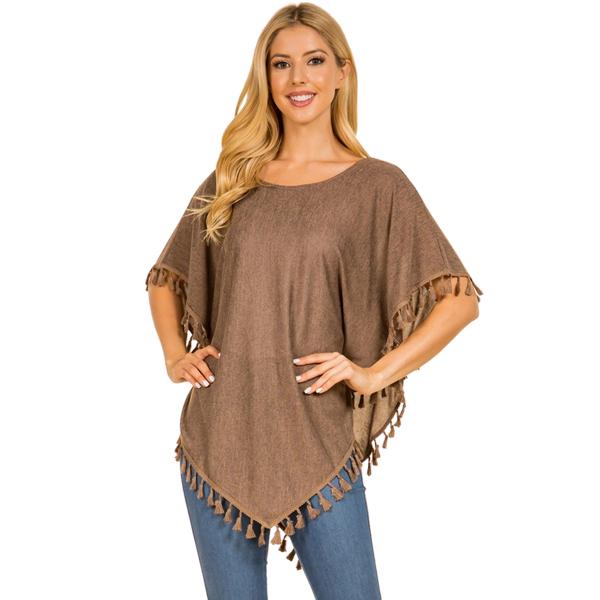 Wholesale 048 - Lightweight Jersey Ponchos* 048 - Tan*<br>
Jersey Poncho with Tassels - 