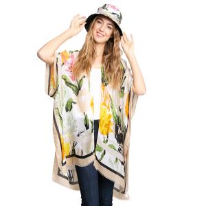 3791 - Kimonos with Matching Bucket Hats 2306 - Beige Floral Set - 