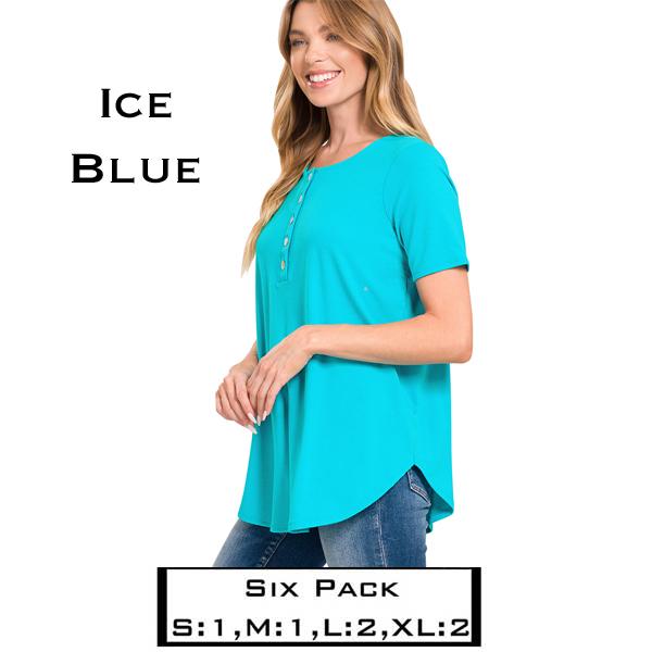 wholesale 1871 - Short Sleeve Dolphin Hem Button Top  1871 - Ice Blue - Six Pack - S:1,M:1,L:2,XL:2