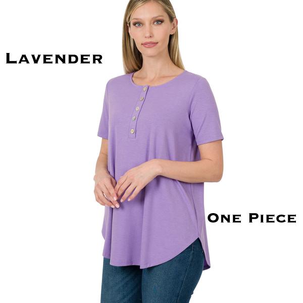 wholesale 1871 - Short Sleeve Dolphin Hem Button Top  Lavender<br>1871<br>ONE PIECE<br>Small - S