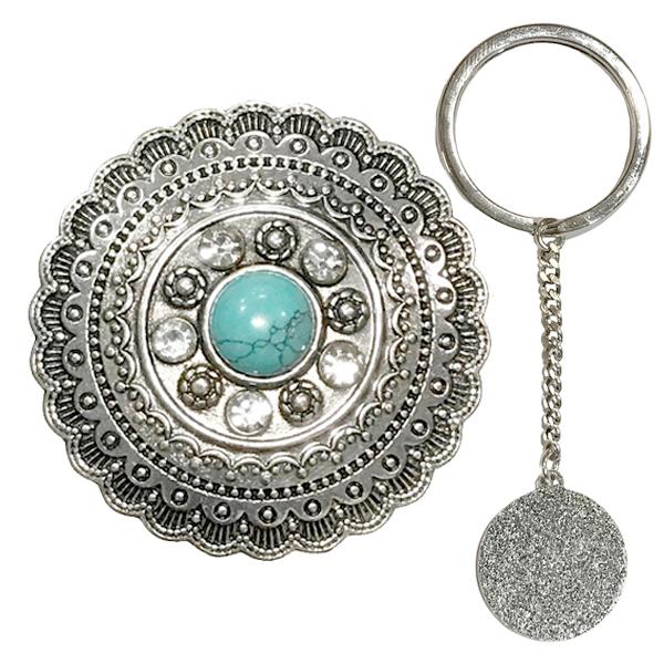 wholesale 3759 - Ultra Magnetic Brooch and Key Minders 014 - Aztec Circle with Turquoise Stone<br>
Antique Silver Key Minder - 