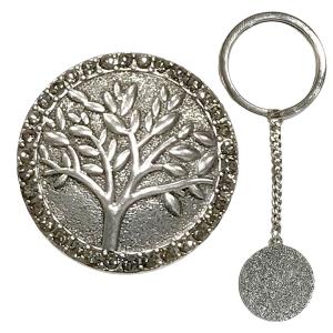 3759 - Ultra Magnetic Brooch and Key Minder 015 - Tree with Hematite Circle<br>
Antique Silver - 