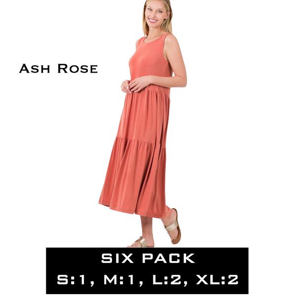 wholesale 43050 - Sleeveless Tiered Midi Dress Ash Rose<br>43050 Dress<br>SIX PACK - S:1,M:1,L:2,XL:2