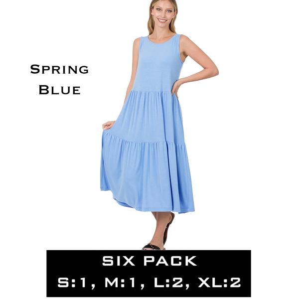 wholesale 43050 - Sleeveless Tiered Midi Dress Spring Blue<br>43050 Dress<br>SIX PACK - S:1,M:1,L:2,XL:2