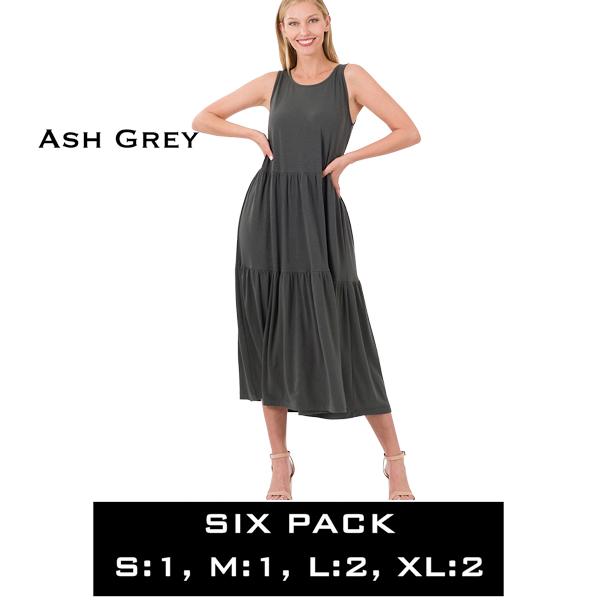 wholesale 43050 - Sleeveless Tiered Midi Dress Ash Grey<br>43050 Dress<br>SIX PACK - S:1,M:1,L:2,XL:2
