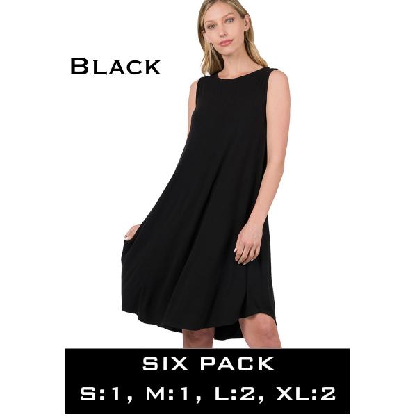 wholesale 9000 - Sleeveless Round Hem Dress with Pockets 9000 - Black - Six Pack - S:1,M:1,L:2,XL:2