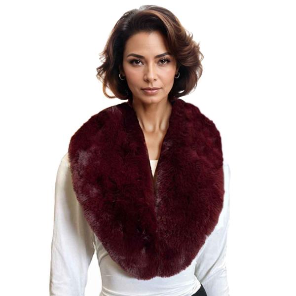 Wholesale LC3800 - Faux Fur Collars Faux Rabbit - Burgundy<br>
Fur Collar - 
