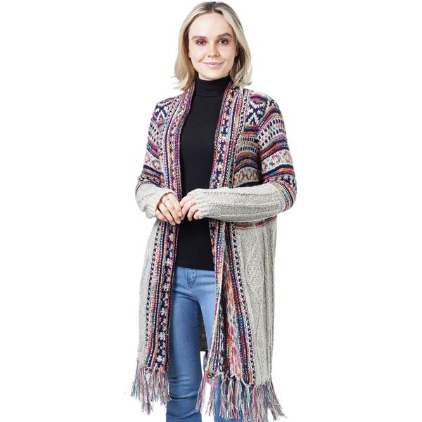 Wholesale 3805 - Ethnic Pattern Knit Cardigans & Beanies 10390 - Beige Multi<br>
Ethnic Pattern Knit Cardigan
 - One Size Fits Most