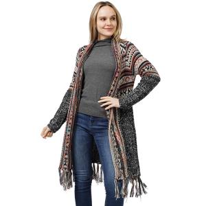 Wholesale 3805 - Ethnic Pattern Knit Cardigans & Beanies 10390 - Black Multi<br>
Ethnic Pattern Knit Cardigan
 - One Size Fits Most