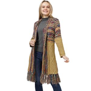Wholesale 3805 - Ethnic Pattern Knit Cardigans & Beanies 10390 - Mustard Multi<br>
Ethnic Pattern Knit Cardigan
 - One Size Fits Most