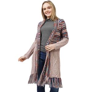 3805 - Ethnic Pattern Knit Cardigans & Beanies 10390 - Pink Multi<br>
Ethnic Pattern Knit Cardigan
 - One Size Fits Most