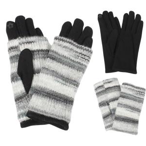 3808 - Striped Knit Beanies & Overlay Gloves 3568 - Black Multi<br>
Striped Overlay Knitted Gloves - One Size Fits Most
