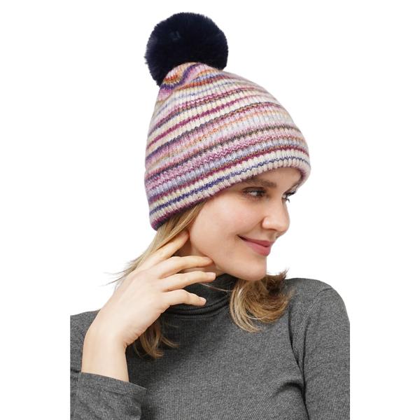 Wholesale 3808 - Striped Knit Beanies & Overlay Gloves 10687 - Navy Multi<br>
Striped Knit Beanie

 - One Size Fits All