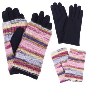 3808 - Striped Knit Beanies & Overlay Gloves 3568 - Navy Multi<br>
Striped Overlay Knitted Gloves - One Size Fits Most