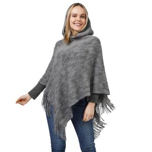10855 - Knitted Hooded Poncho Grey Multi
 - 