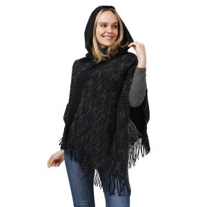 Wholesale 10855 - Knitted Hooded Poncho Black Multi
 - 