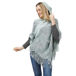 10855 - Knitted Hooded Poncho Mint Multi - 
