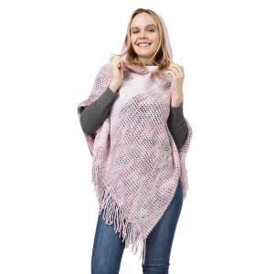 Wholesale 10855 - Knitted Hooded Poncho Pink Multi

 - 