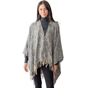 Autumn Capes - 3818/10035/3352/3759/5114/5117/5121 5114 - Grey<br>
Leaf Pattern Ruana with Tassels - One Size Fits Most
