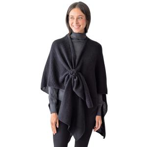 Wholesale Autumn Capes - 3818/10035/3352/3759/5114/5117/5121 5117 - Black<br>
Ribbed Pull Through Ruana - One Size Fits Most