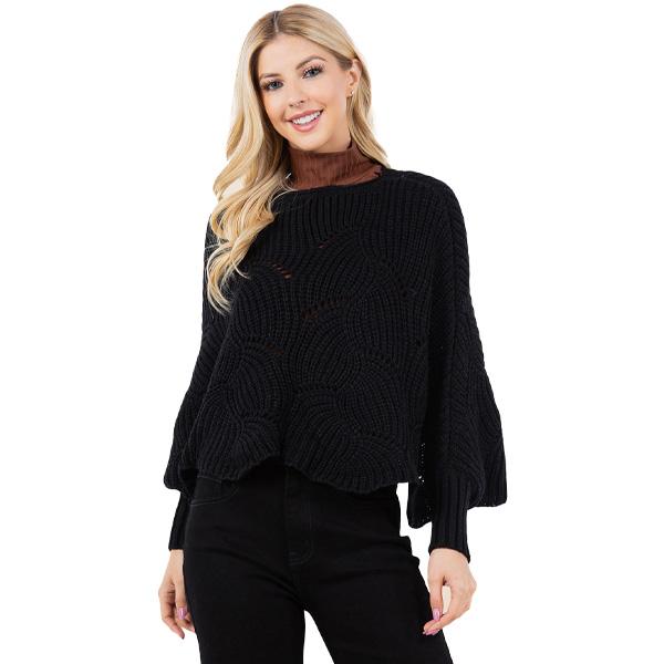 Wholesale 4271 - Sweater Poncho w/ Sleeves Black - One Size Fits Most