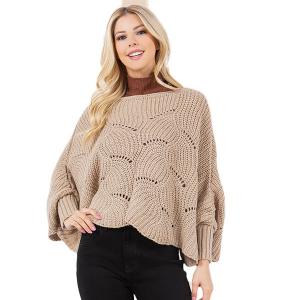 4271 - Sweater Poncho w/ Sleeves Tan - One Size Fits Most