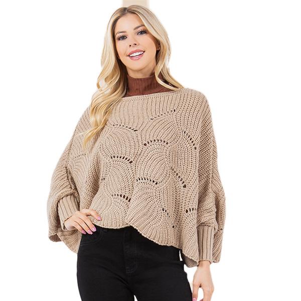Wholesale 4271 - Sweater Poncho w/ Sleeves Tan - One Size Fits Most