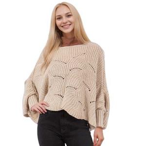 4271 - Sweater Ponchos w/Sleeves Tan  - Regular