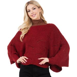 4271 - Sweater Poncho w/ Sleeves Burgundy - One Size Fits Most