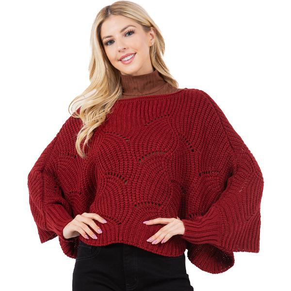 Wholesale 4271 - Sweater Poncho w/ Sleeves Burgundy - One Size Fits Most