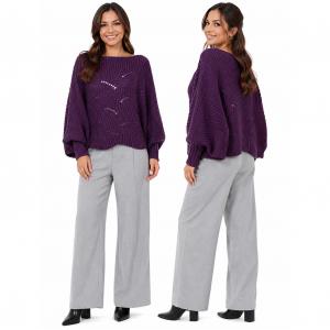 4271 - Sweater Ponchos w/Sleeves Eggplant  - Regular