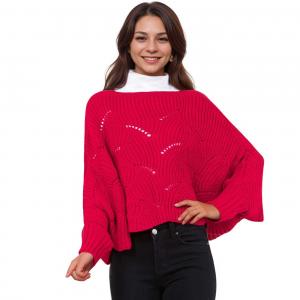 4271 - Sweater Ponchos w/Sleeves Red  - Regular
