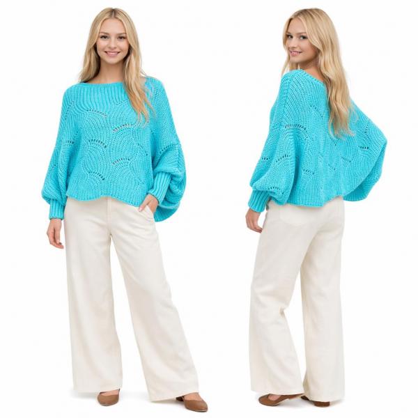 wholesale 4271 - Sweater Ponchos w/Sleeves Turquoise - One Size Fits Most