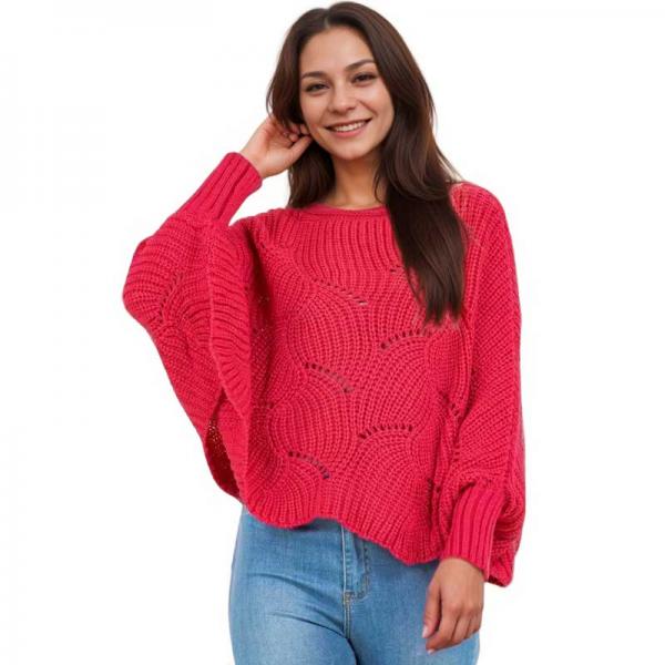4271 - Sweater Ponchos w/Sleeves Deep Coral - One Size Fits Most