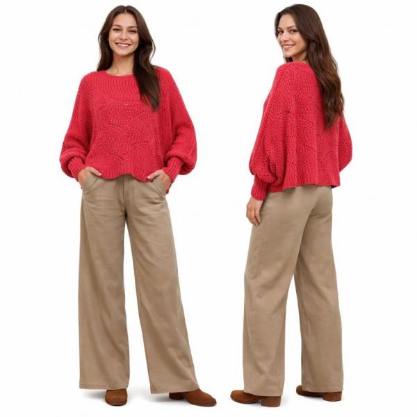 wholesale 4271 - Sweater Ponchos w/Sleeves Deep Coral - One Size Fits Most