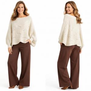 Wholesale 4271 - Sweater Ponchos w/Sleeves Ivory - One Size Fits Most