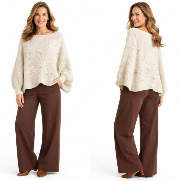 wholesale 4271 - Sweater Ponchos w/Sleeves Ivory - One Size Fits Most
