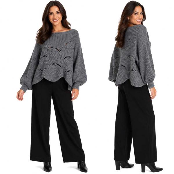 wholesale 4271 - Sweater Ponchos w/Sleeves 352 - Grey  - One Size Fits Most