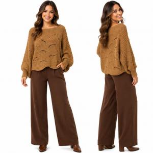 Wholesale 4271 - Sweater Ponchos w/Sleeves 052 - Camel - One Size Fits Most