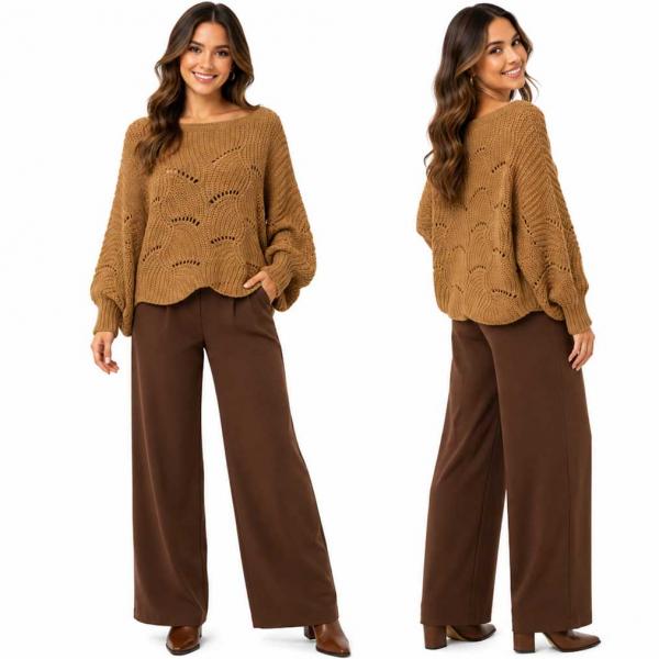 wholesale 4271 - Sweater Ponchos w/Sleeves 052 - Camel - One Size Fits Most