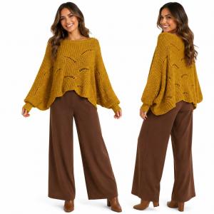 Wholesale 4271 - Sweater Ponchos w/Sleeves 050 - Mustard - One Size Fits Most