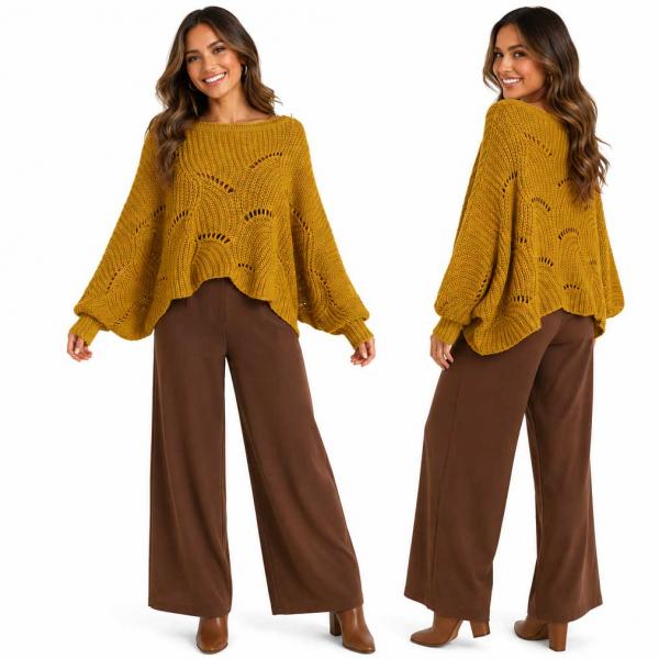wholesale 4271 - Sweater Ponchos w/Sleeves 050 - Mustard - One Size Fits Most